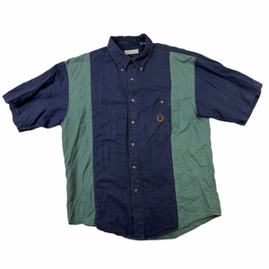 Vintage Bugle Boy Company Men’s Shirt Color Block Chambray Short-Sleeve XL 90’s